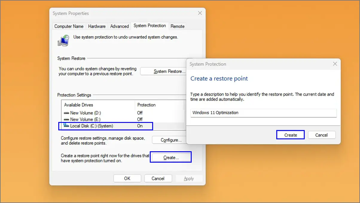 create a restore point - How to Optimize Your Windows 11 PC for Gaming Performance