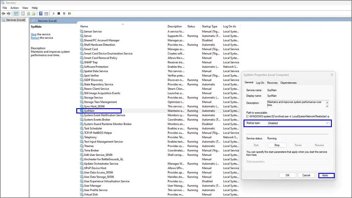 disable sysmain service - How to Optimize Your Windows 11 PC for Gaming Performance